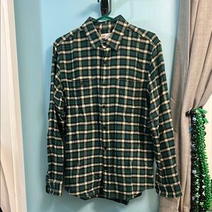 GAP Men's Forest Green and Cream Flannel Shirt
